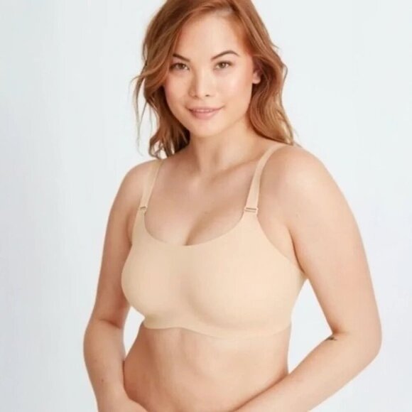 Knix Womens Evolution Bra 2 Reversible Nude Beige & Grey Seamless Unpadded - Picture 1 of 5